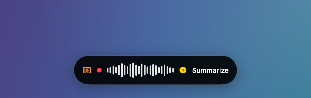 Shout's classic capsule switching to the Summarize profile by voice while recording
